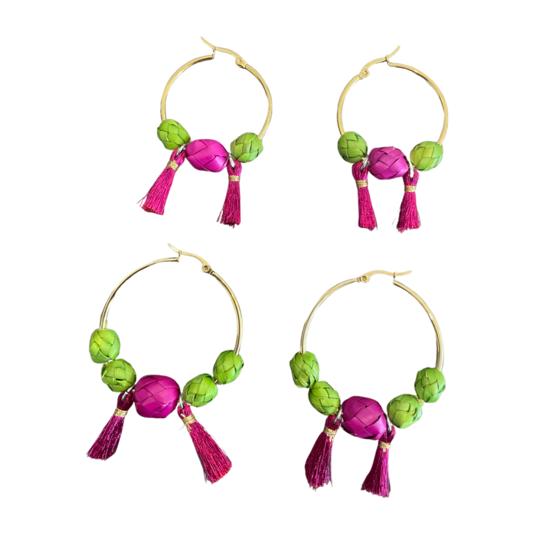 Endless Summer Palma Hoop Earrings - Pink/Green
