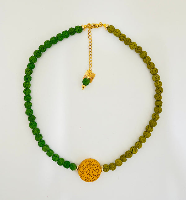 Round two toned green with yellow volcanic Necklace
