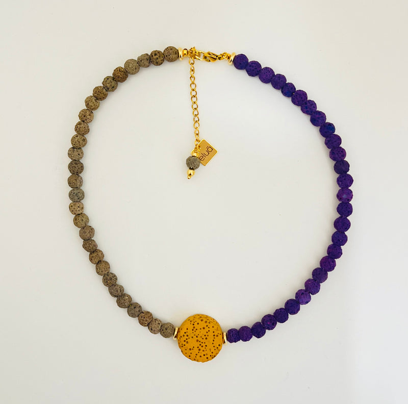 Round Purple and Green with yellow  Necklace
