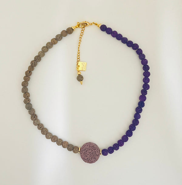 Round Purple and Grey Volcanica Necklace