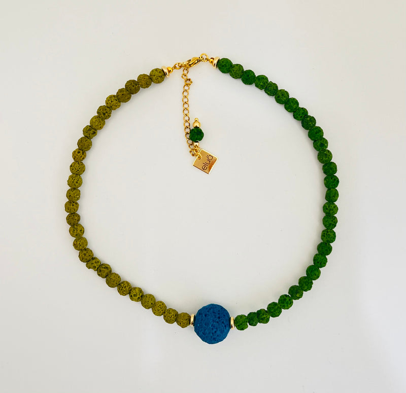 Round Blue and green Volcanica necklace