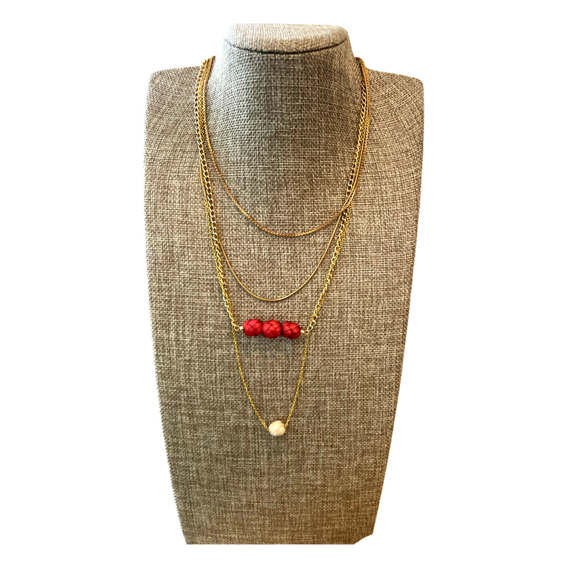 Palma Layered Chains with Red and Nude Palm Beads