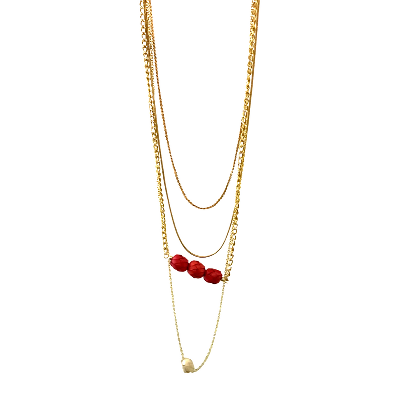 Palma Layered Chains with Red and Nude Palm Beads